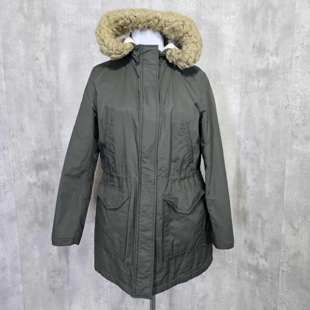 Levi's‎ Womens L Army Green Sherpa Lined Faux Fur Hood Parka Coat Winter Jacket